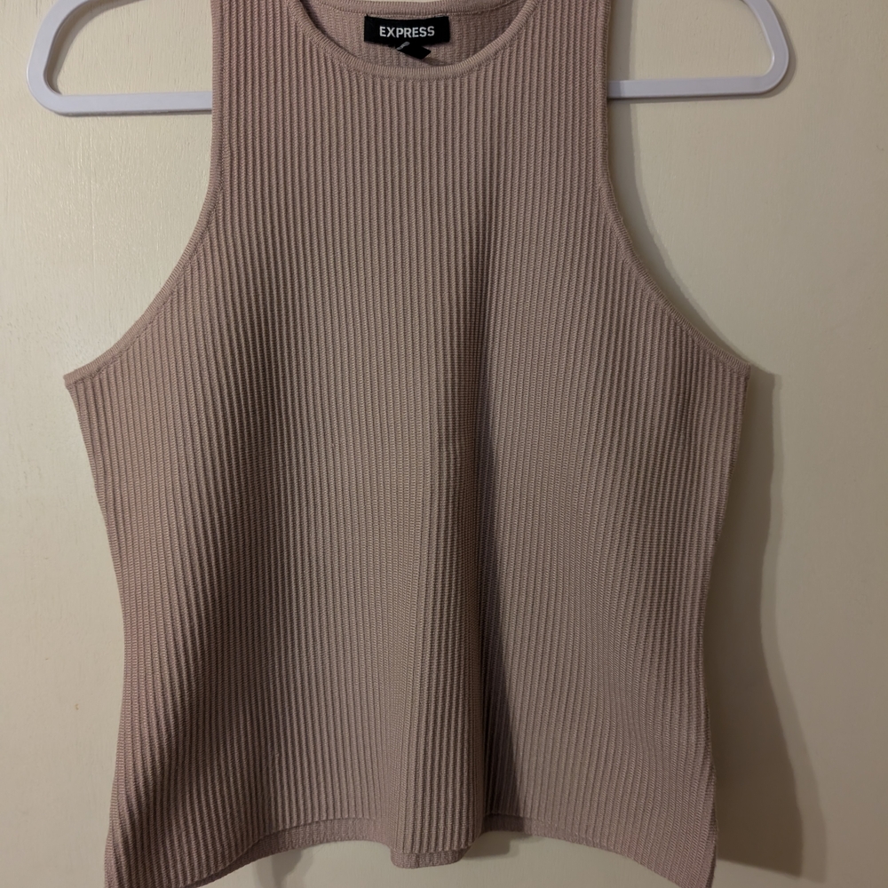 Express Tan Ribbed Crop Tank Top